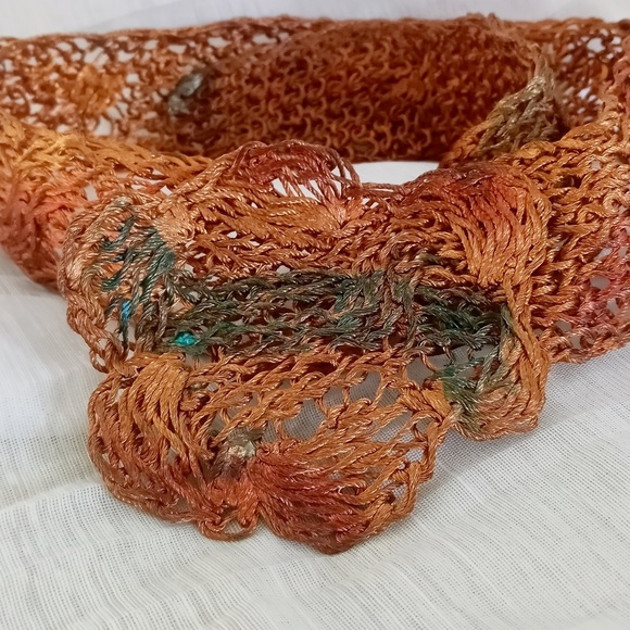 Vintage BELT Crocheted BOHO Rainbow Metallic Copper Wire Bohemian Handcrafted